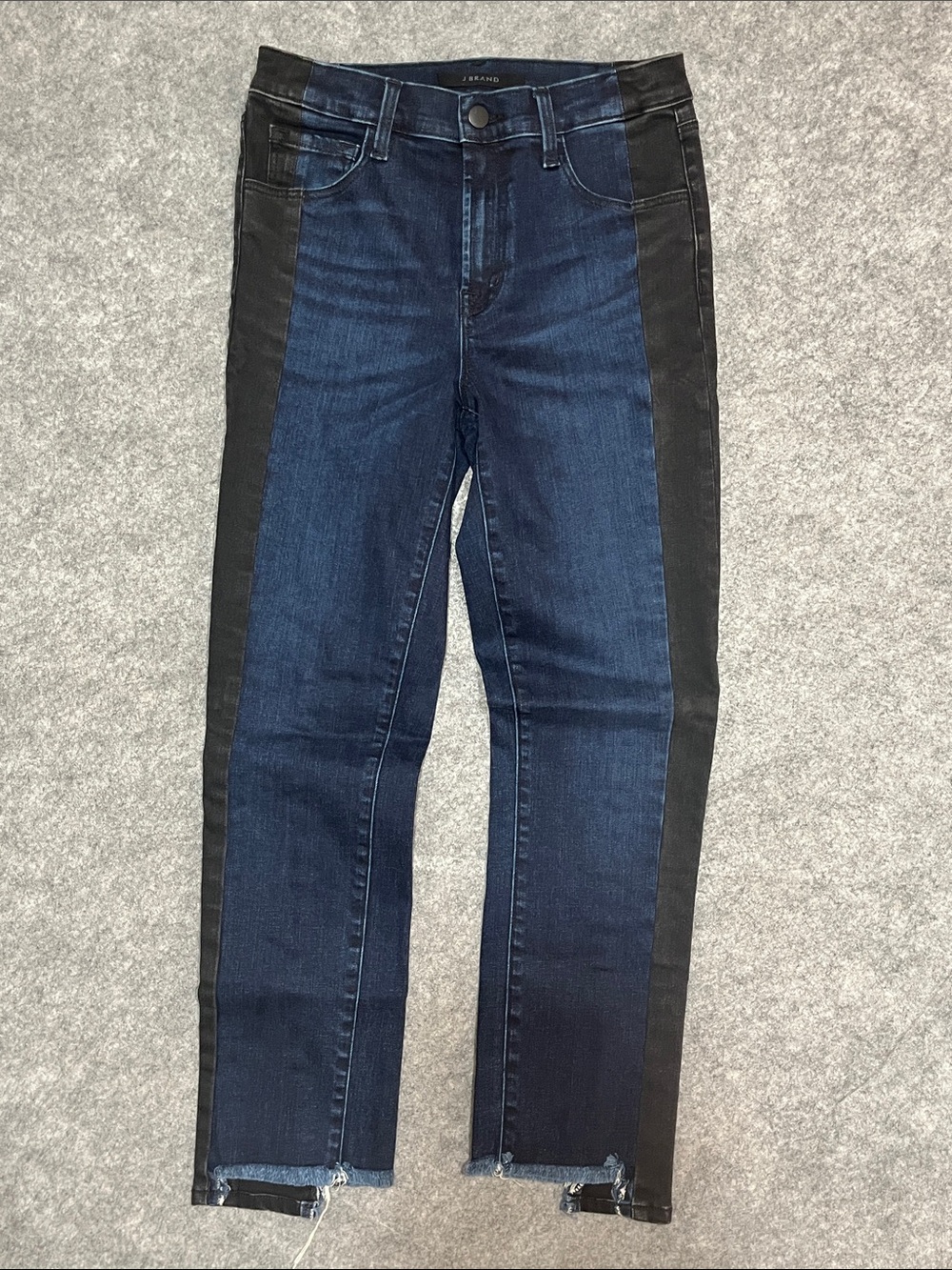 J Brand Two-Tone Straight Leg Jeans in Dark Blue & Black